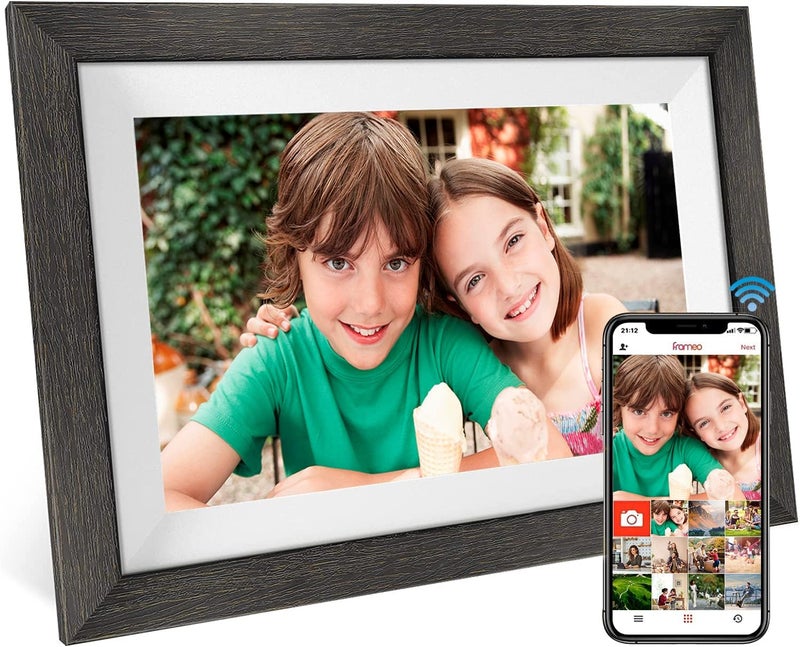 MQQC Frameo 10.1 Inch WiFi Digital Picture Frame，1280 * 800IPS HD Cloud Smart Digital Photo Frame,32GB Storage, Wall Mountable, Auto-Rotate,Easy to Share Photos or Videos via FRAMEO APP （Wood Frame） - Image 1